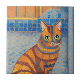 Azulejo De Cerâmica Ginger cat striped moroccan mosaico voices gatinho