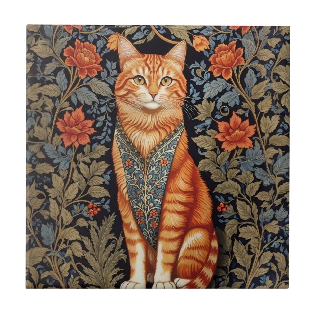 Azulejo De Cerâmica Ginger Cat William Morris Inspirou Floral (Frente)