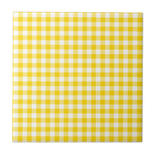 Azulejo De Cerâmica Gingham Amarelo e Branco verifica padrão quadrado