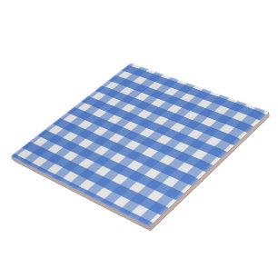 Azulejo De Cerâmica Gingham Branco e Azul Francês