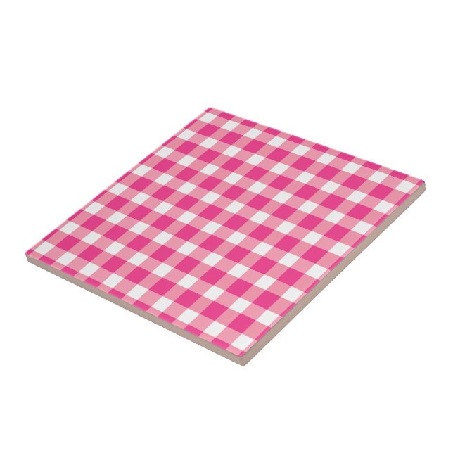 Azulejo De Cerâmica Gingham Pink Design (Lateral)
