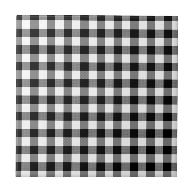 Azulejo De Cerâmica Gingham Preto e Branco (Frente)