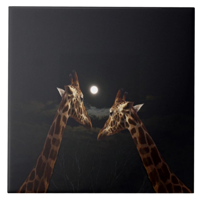 Azulejo De Cerâmica Girafa Amor À Lua, (Frente)