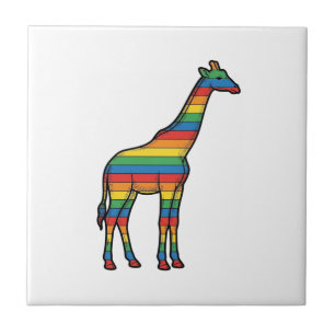 Azulejo De Cerâmica Girafa Arco-Íris Gravura Vintage Design Vetorial_1