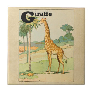 Azulejo De Cerâmica Girafa comendo Acacia no Deserto