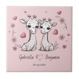Azulejo De Cerâmica Girafa de Bons Cartoons Amava o Dia do Namorados
