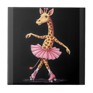 Azulejo De Cerâmica Girafa De Patins Em Tutu Rosa E Regata