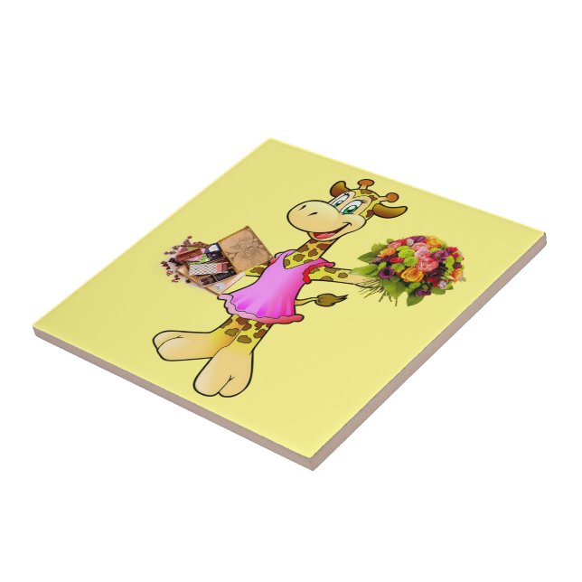 Azulejo de cerâmica Girafa, Floral, Chocolate, Ama (Lateral)