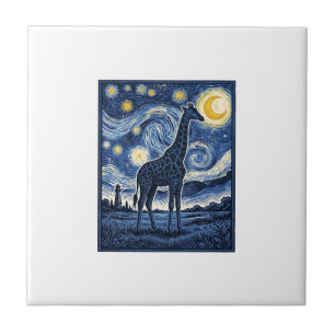 Azulejo De Cerâmica Girafa Noite Estrelada Vintage