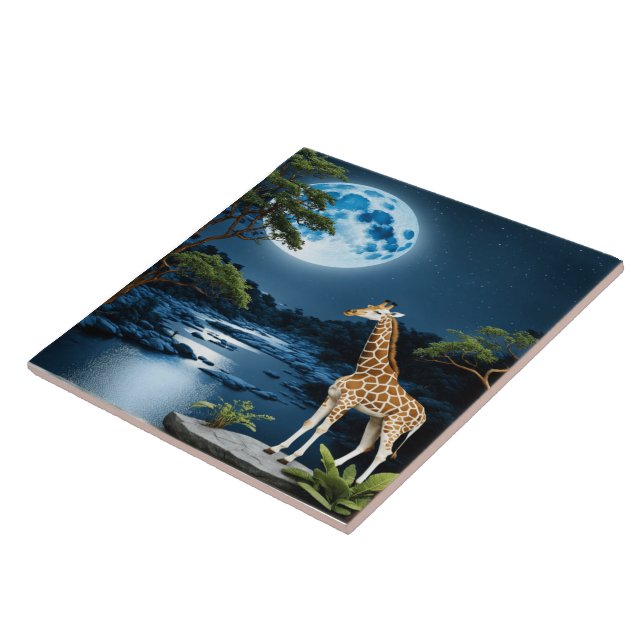 Azulejo De Cerâmica Girafa Por Moonlit River Sob Starlit Sky (Lateral)