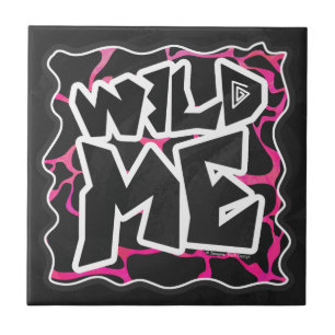 Azulejo De Cerâmica Girafa, rosa quente e Impressão preto