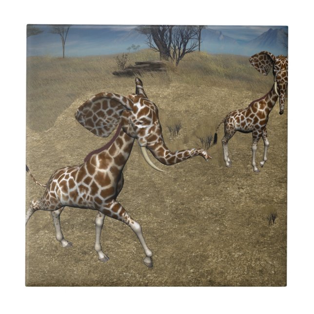 Azulejo De Cerâmica Girafas de elefante giratório (Frente)