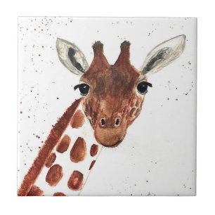 Azulejo De Cerâmica Giraffe aquarela animais Safari African Jungle