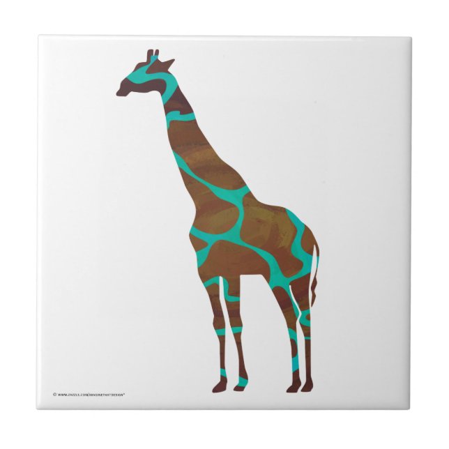 Azulejo De Cerâmica Giraffe Brown e Teal Impressão (Frente)