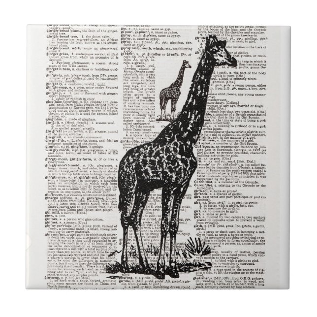 Azulejo De Cerâmica Giraffe Dictionary Art (Frente)