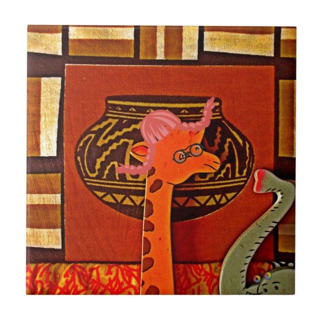 Azulejo De Cerâmica Giraffe Hat Art Impressão (Frente)