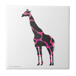 Azulejo De Cerâmica Giraffe Hot Pink e Black Silhout