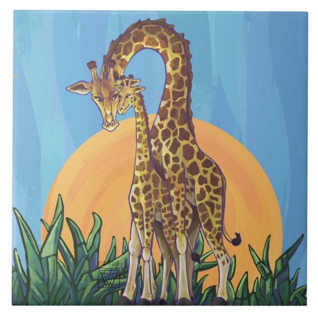 Azulejo De Cerâmica Giraffe Mama e Bebê (Frente)