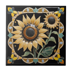 Azulejo De Cerâmica Girassóis Amarelos modernos em preto