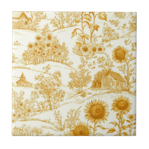 Azulejo De Cerâmica Girassol Campo Vintage Toile Amarelo (1)