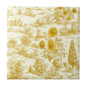 Azulejo De Cerâmica Girassol Campo Vintage Toile Amarelo (2)