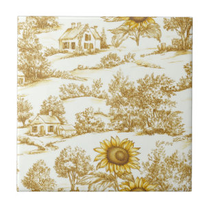 Azulejo De Cerâmica Girassol Campo Vintage Toile Amarelo (4)