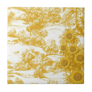 Azulejo De Cerâmica Girassol Campo Vintage Toile Amarelo (7)