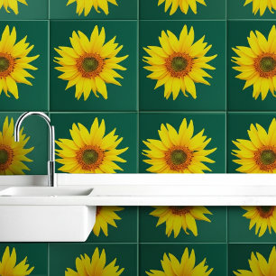 Azulejo De Cerâmica Girassol Elegante (Arte de Parede Floral) Verde Es