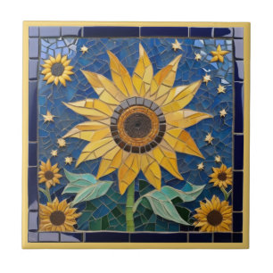 Azulejo De Cerâmica Girassol Faux Mosaico Amarelo Sol Marinho Azul
