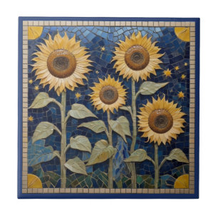 Azulejo De Cerâmica Girassol Faux Mosaico Amarelo Sol Marinho Azul