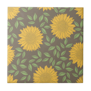 Azulejo De Cerâmica Girassol Folhas Verdes Flores Bonitas Naturais