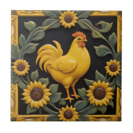 Azulejo De Cerâmica Girassol Frango - Galinha Amarela & Girassóis
