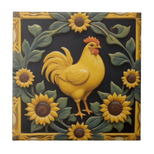 Azulejo De Cerâmica Girassol Frango - Galinha Amarela & Girassóis