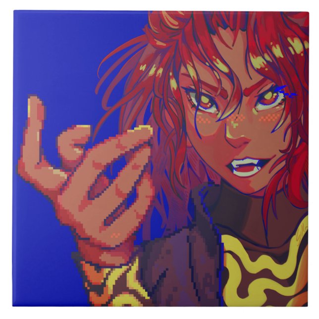 Azulejo De Cerâmica Girl changing pixelart (Frente)