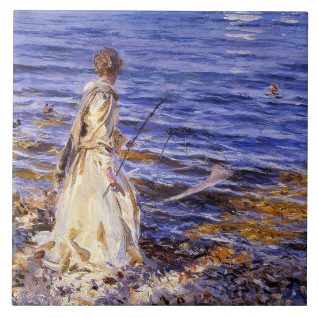 Azulejo De Cerâmica Girl Fisheries (por John Singer Sargent) (Frente)