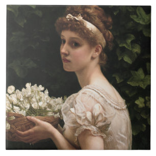 Azulejo De Cerâmica Girl With Pea Blossoms (por Edward Poynter)