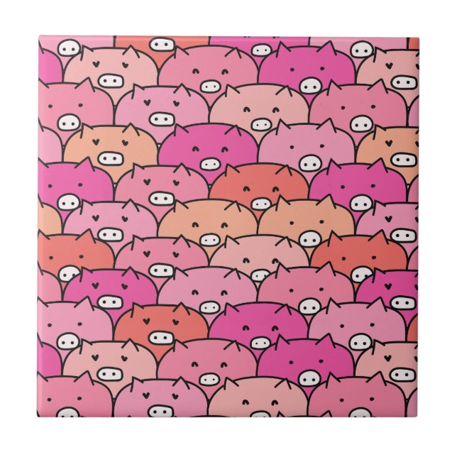 Azulejo De Cerâmica Girly Funny Pig Pattern (Frente)