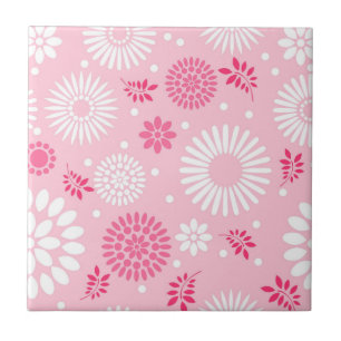 Azulejo De Cerâmica Girly Vintage Elegant Pink White Floral Padrão