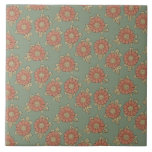 Azulejo De Cerâmica Girly Vintage Japonês Floral<br><div class="desc">Bonito padrão floral adaptado a partir de uma coleção antiga de ilustrações tradicionais japonesas com flores de coral pastel quente e folhas de ouro claro sobre fundo verde de caçador mole.</div>