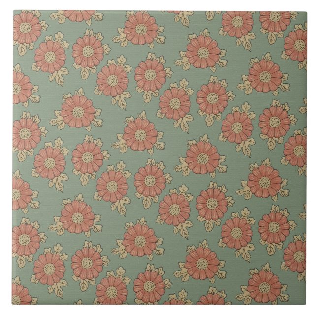 Azulejo De Cerâmica Girly Vintage Japonês Floral (Frente)