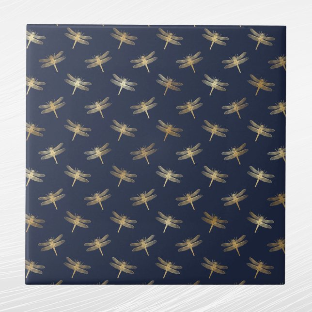 Azulejo De Cerâmica Glam Dourado Dragonflies Marinho Blue (Criador carregado)