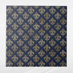 Azulejo De Cerâmica Glam Dourado Fleur de Lis Marinho Blue<br><div class="desc">Marinho azulejo azul com pulgas de ouro. O código hexadecimal para azul marinho é #202A44.</div>
