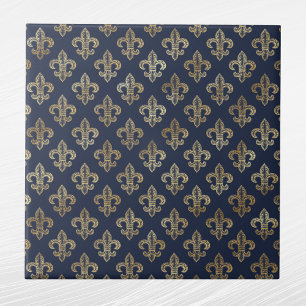 Azulejo De Cerâmica Glam Dourado Fleur de Lis Marinho Blue