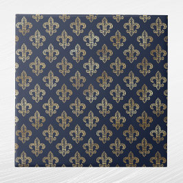 Azulejo De Cerâmica Glam Dourado Fleur de Lis Marinho Blue