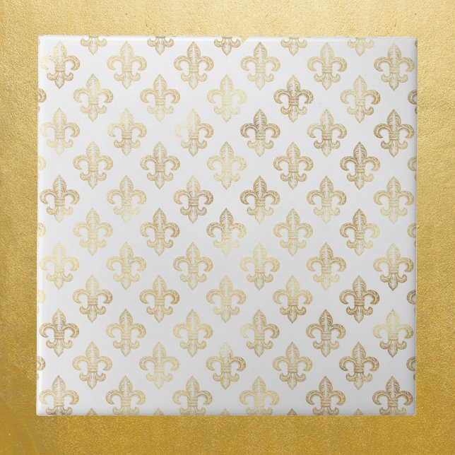 Azulejo De Cerâmica Glam Dourado Fleur de Lis White (Criador carregado)