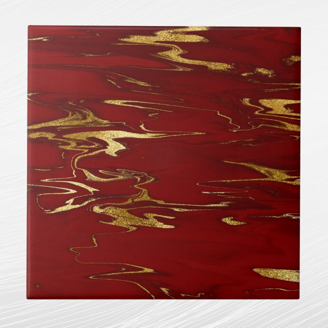 Azulejo De Cerâmica Glam Red Dourado Faux Marble Christmas (Criador carregado)