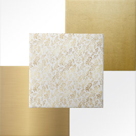 Azulejo De Cerâmica Glam White Dourado Leaves