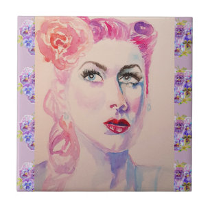Azulejo De Cerâmica Glamorosa Retrópera Vintage Purple Watercolor