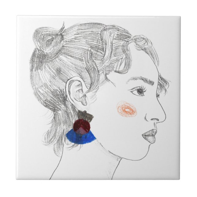 Azulejo De Cerâmica Glance Sketch - Retrato (Frente)