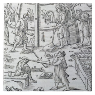 Azulejo De Cerâmica Glassworks, ilustração que mostra o furnac de